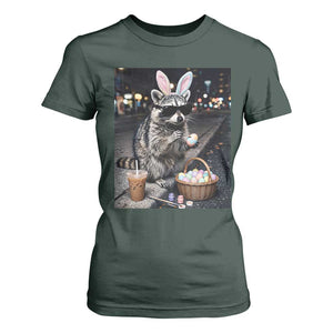 Easter Raccoon Iced Coffee T Shirt For Women Funny Trash Panda Egg Painting TS14 Dark Forest Green Print Your Wear