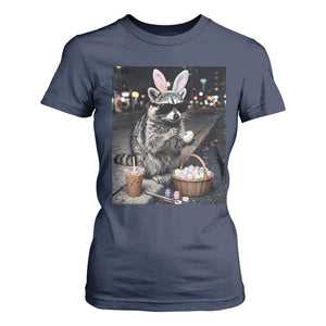 Easter Raccoon Iced Coffee T Shirt For Women Funny Trash Panda Egg Painting TS14 Navy Print Your Wear