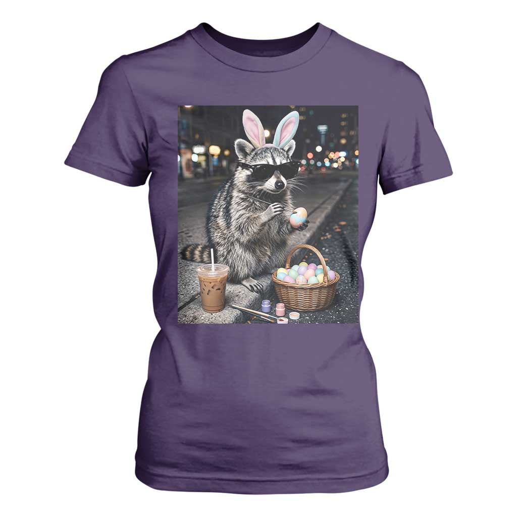 Easter Raccoon Iced Coffee T Shirt For Women Funny Trash Panda Egg Painting TS14 Purple Print Your Wear