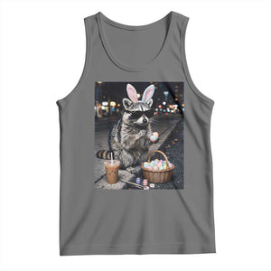 Easter Raccoon Iced Coffee Tank Top Funny Trash Panda Egg Painting TS14 Black Heather Print Your Wear