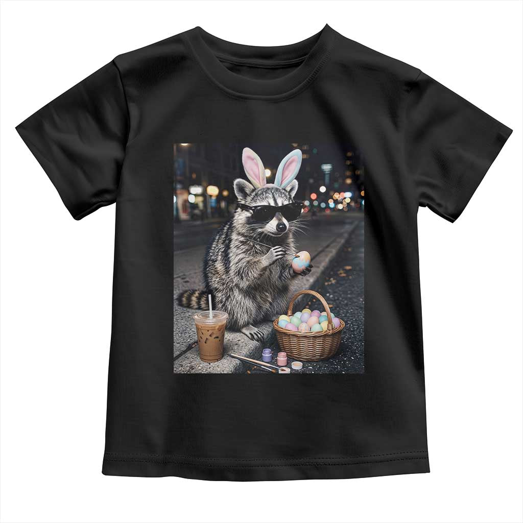 Easter Raccoon Iced Coffee Toddler T Shirt Funny Trash Panda Egg Painting TS14 Black Print Your Wear