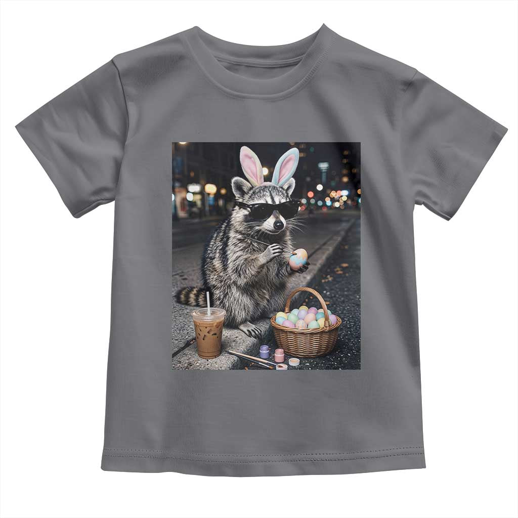 Easter Raccoon Iced Coffee Toddler T Shirt Funny Trash Panda Egg Painting TS14 Charcoal Print Your Wear