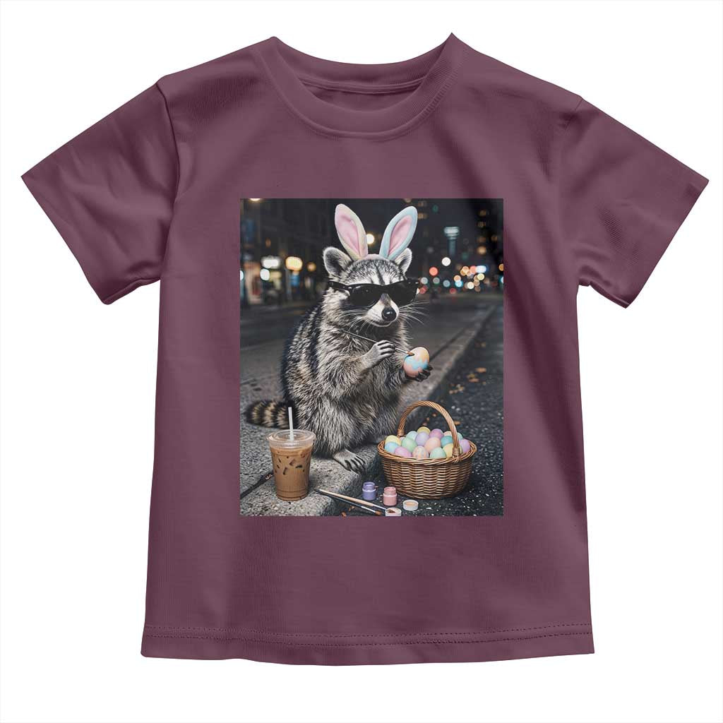 Easter Raccoon Iced Coffee Toddler T Shirt Funny Trash Panda Egg Painting TS14 Maroon Print Your Wear