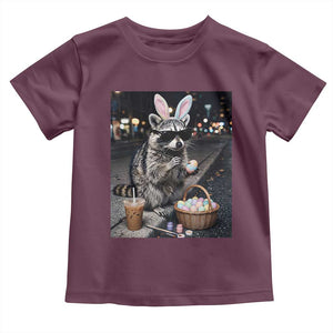 Easter Raccoon Iced Coffee Toddler T Shirt Funny Trash Panda Egg Painting TS14 Maroon Print Your Wear