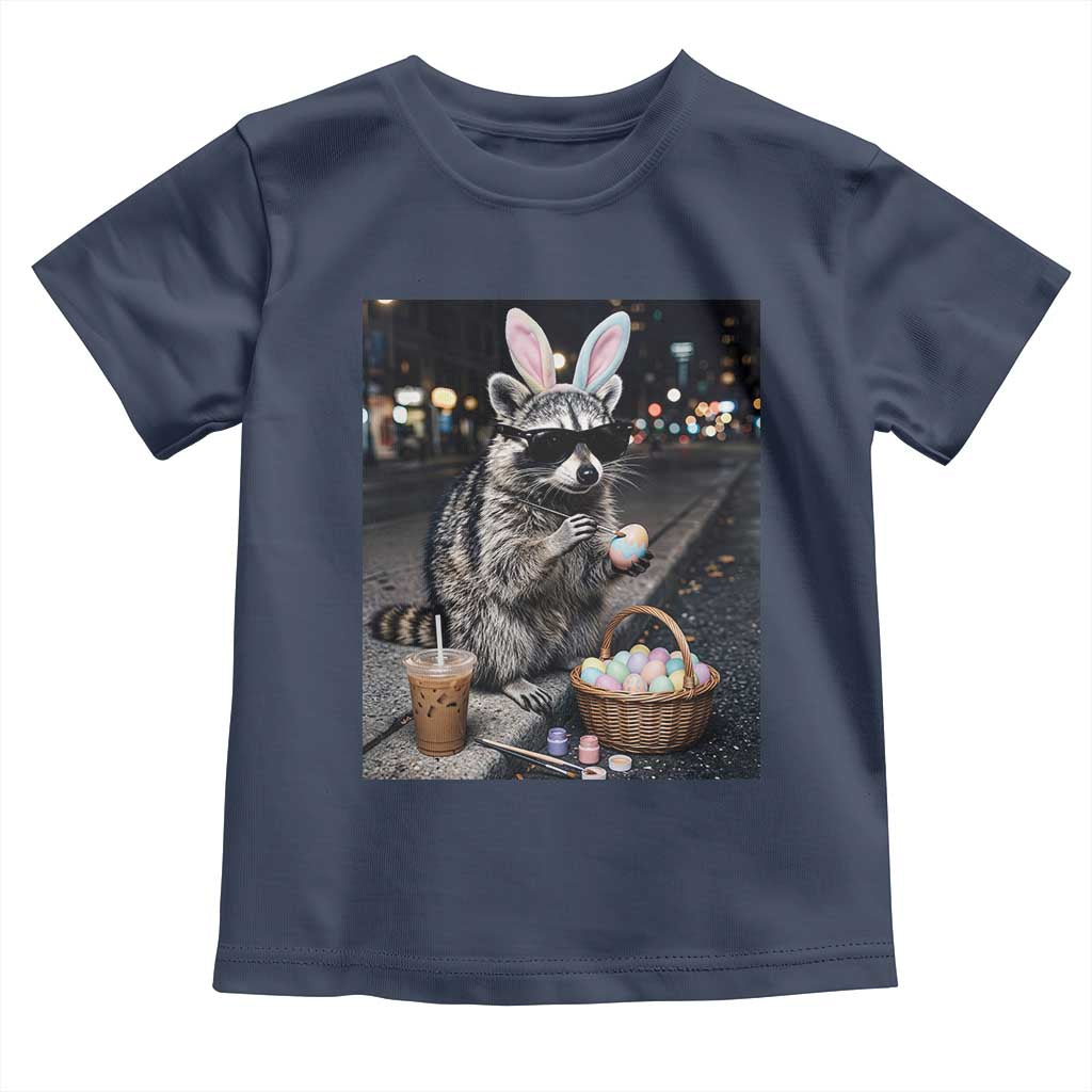 Easter Raccoon Iced Coffee Toddler T Shirt Funny Trash Panda Egg Painting TS14 Navy Print Your Wear