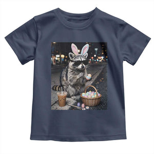 Easter Raccoon Iced Coffee Toddler T Shirt Funny Trash Panda Egg Painting TS14 Navy Print Your Wear