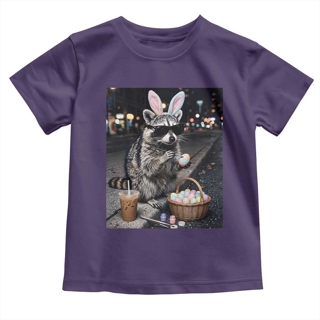 Easter Raccoon Iced Coffee Toddler T Shirt Funny Trash Panda Egg Painting TS14 Purple Print Your Wear