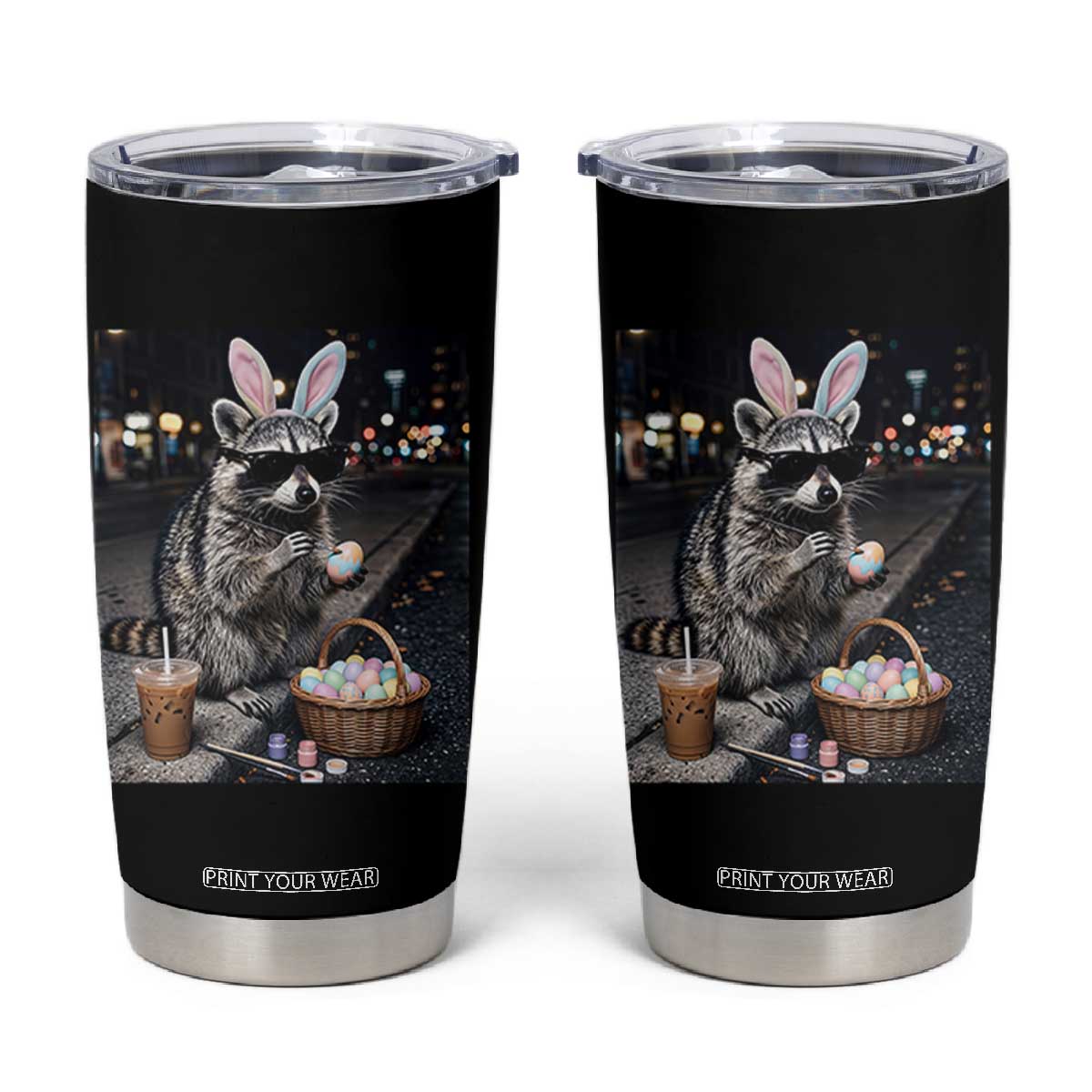 Easter Raccoon Iced Coffee Tumbler Cup Funny Trash Panda Egg Painting TS14 Black Print Your Wear