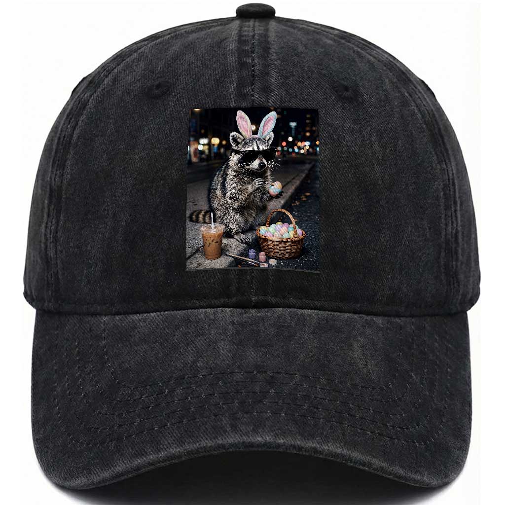 Easter Raccoon Iced Coffee Washed Cotton Baseball Cap Funny Trash Panda Egg Painting TS14 Print Your Wear
