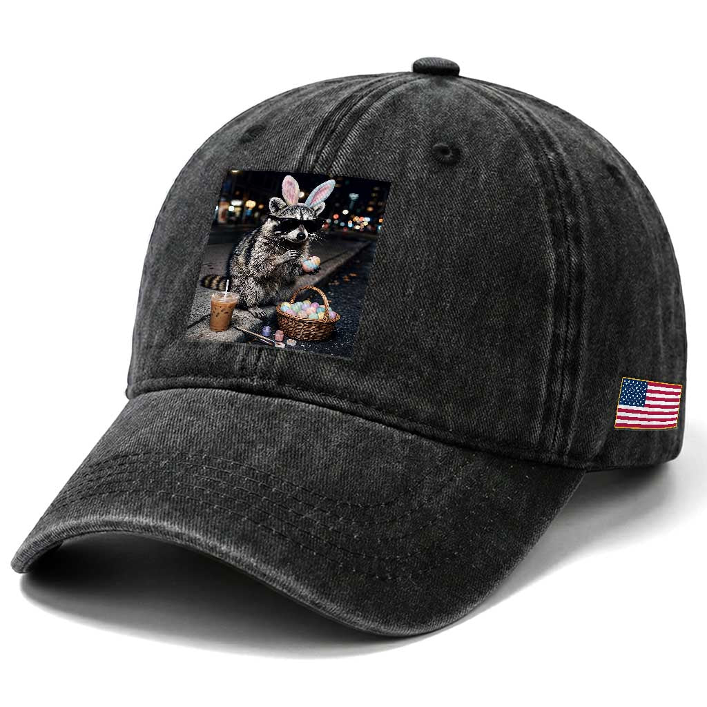 Easter Raccoon Iced Coffee Washed Cotton Baseball Cap Funny Trash Panda Egg Painting TS14 Print Your Wear