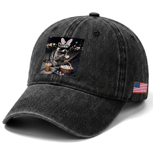 Easter Raccoon Iced Coffee Washed Cotton Baseball Cap Funny Trash Panda Egg Painting TS14 Print Your Wear