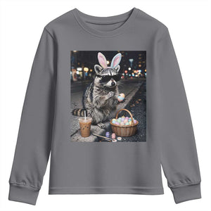 Easter Raccoon Iced Coffee Youth Sweatshirt Funny Trash Panda Egg Painting TS14 Charcoal Print Your Wear