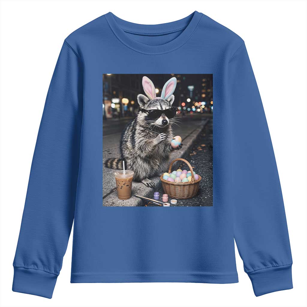Easter Raccoon Iced Coffee Youth Sweatshirt Funny Trash Panda Egg Painting TS14 Royal Blue Print Your Wear