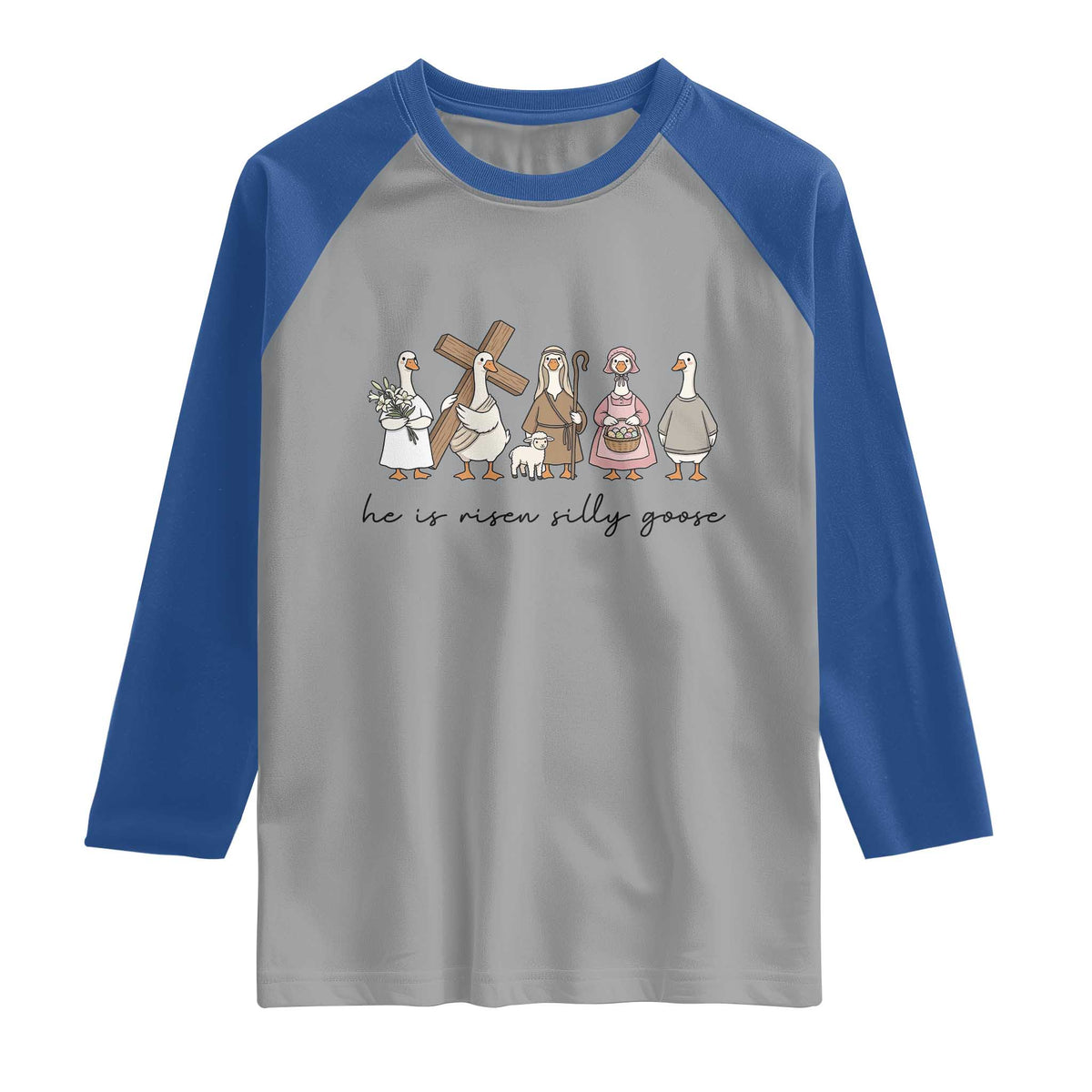 He Is Risen Silly Goose Raglan Shirt Funny Christian Easter TS14 Sport Gray Royal Print Your Wear