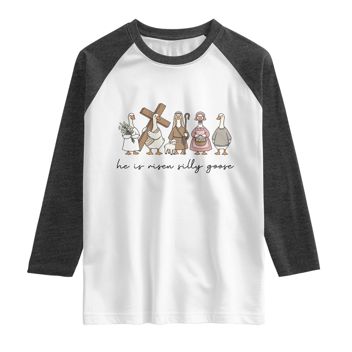 He Is Risen Silly Goose Raglan Shirt Funny Christian Easter TS14 White Heather Charcoal Print Your Wear