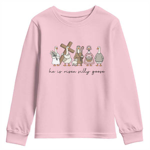 He Is Risen Silly Goose Youth Sweatshirt Funny Christian Easter TS14 Light Pink Print Your Wear