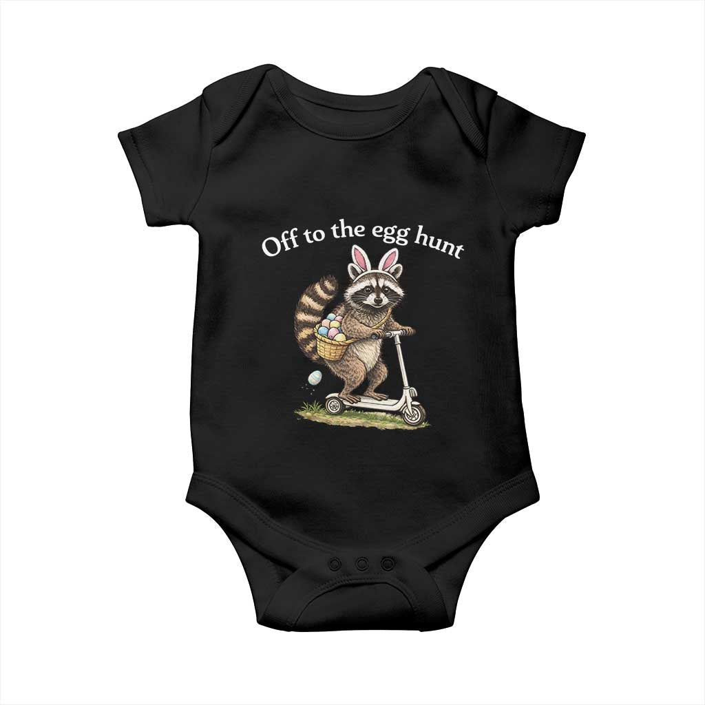 Off To The Egg Hunt Baby Onesie Funny Easter Raccoon TS14 Black Print Your Wear