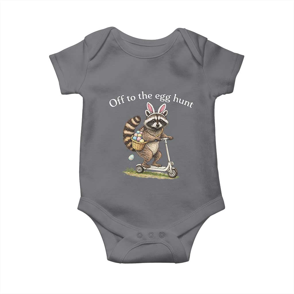 Off To The Egg Hunt Baby Onesie Funny Easter Raccoon TS14 Charcoal Print Your Wear