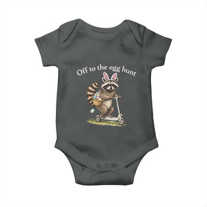 Off To The Egg Hunt Baby Onesie Funny Easter Raccoon TS14 Dark Heather Print Your Wear