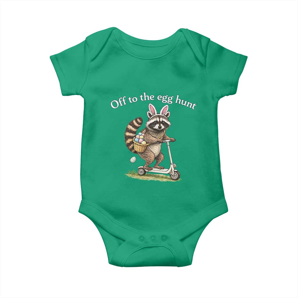 Off To The Egg Hunt Baby Onesie Funny Easter Raccoon TS14 Irish Green Print Your Wear