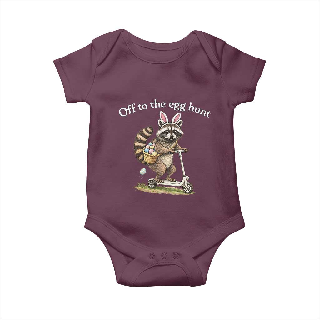 Off To The Egg Hunt Baby Onesie Funny Easter Raccoon TS14 Maroon Print Your Wear