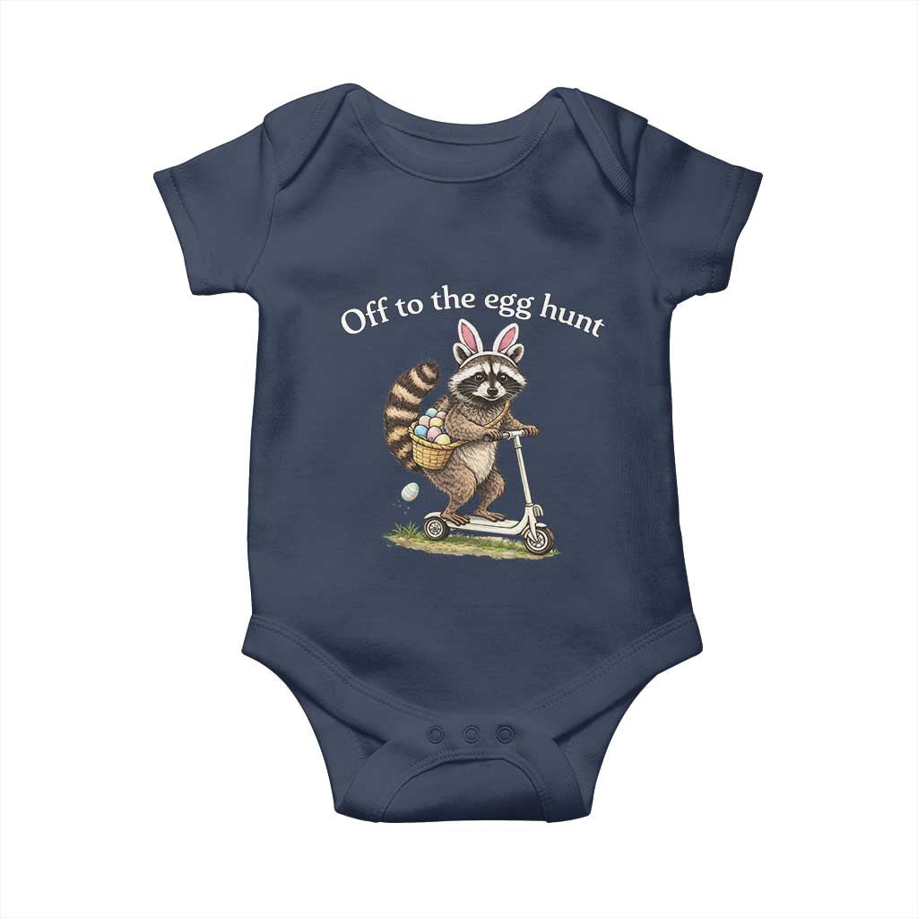 Off To The Egg Hunt Baby Onesie Funny Easter Raccoon TS14 Navy Print Your Wear