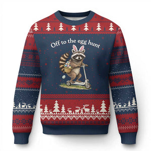 Off To The Egg Hunt Ugly Christmas Sweater Funny Easter Raccoon TS14 Navy Red Print Your Wear