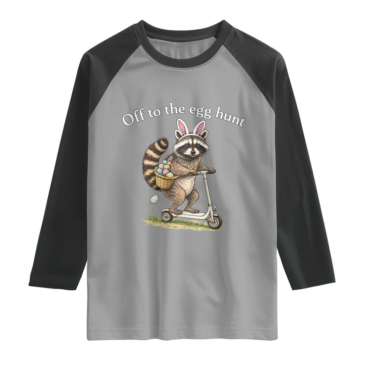 Off To The Egg Hunt Raglan Shirt Funny Easter Raccoon TS14 Sport Gray Black Print Your Wear