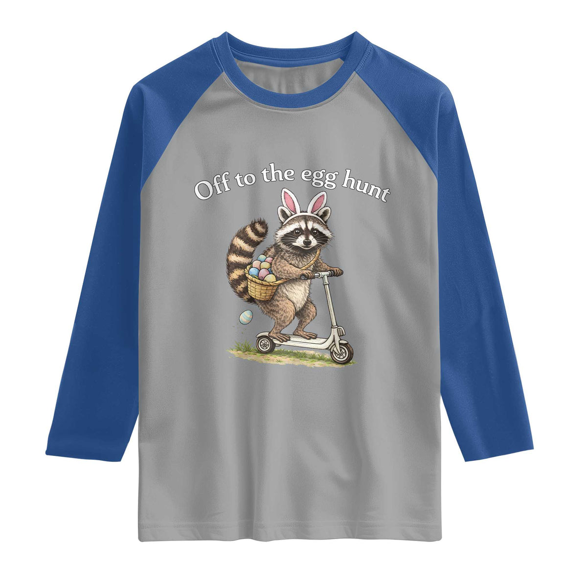 Off To The Egg Hunt Raglan Shirt Funny Easter Raccoon TS14 Sport Gray Royal Print Your Wear