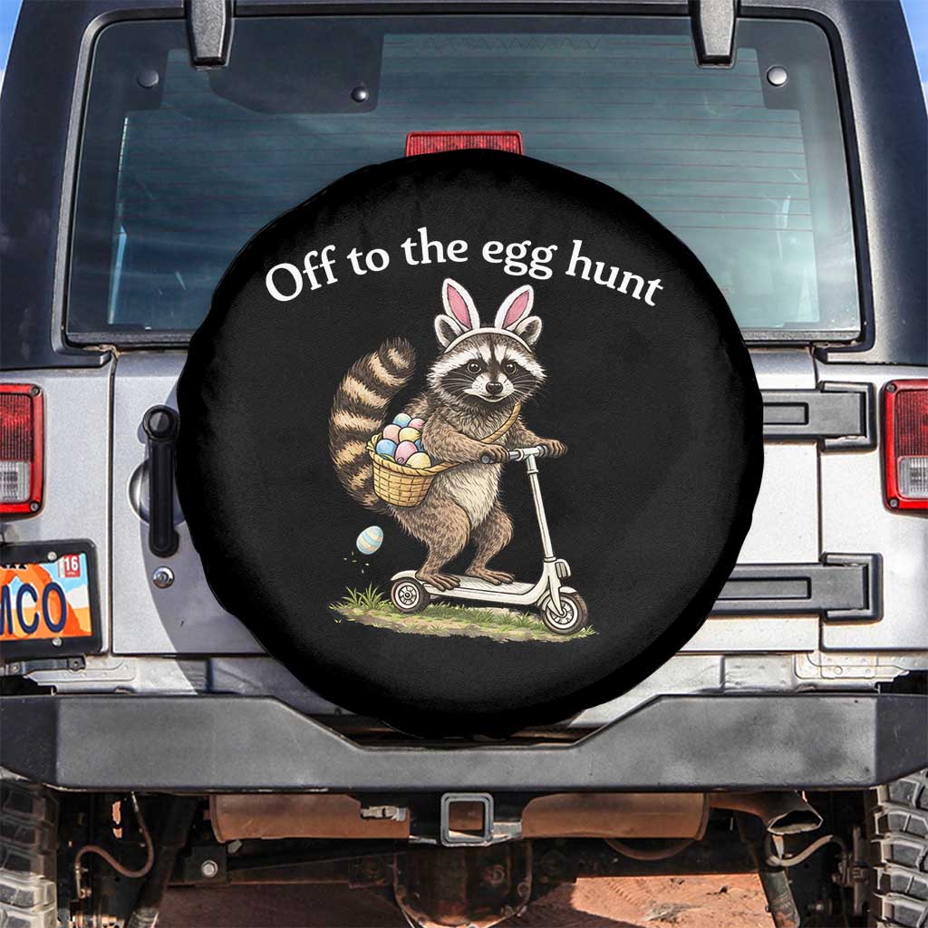 Off To The Egg Hunt Spare Tire Cover Funny Easter Raccoon TS14 No hole Black Print Your Wear
