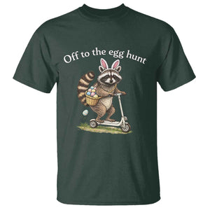Off To The Egg Hunt T Shirt Funny Easter Raccoon TS14 Dark Forest Green Print Your Wear