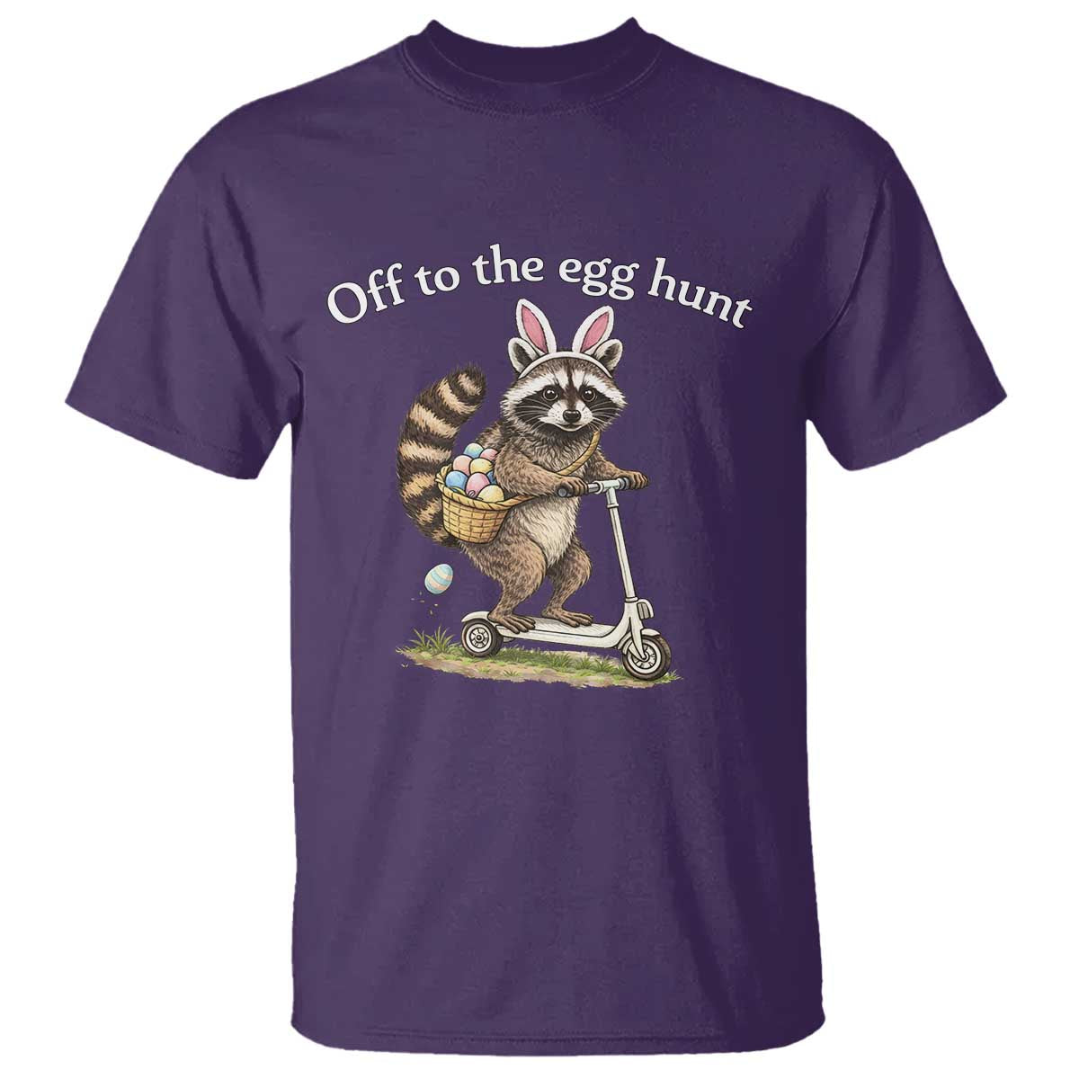 Off To The Egg Hunt T Shirt Funny Easter Raccoon TS14 Purple Print Your Wear