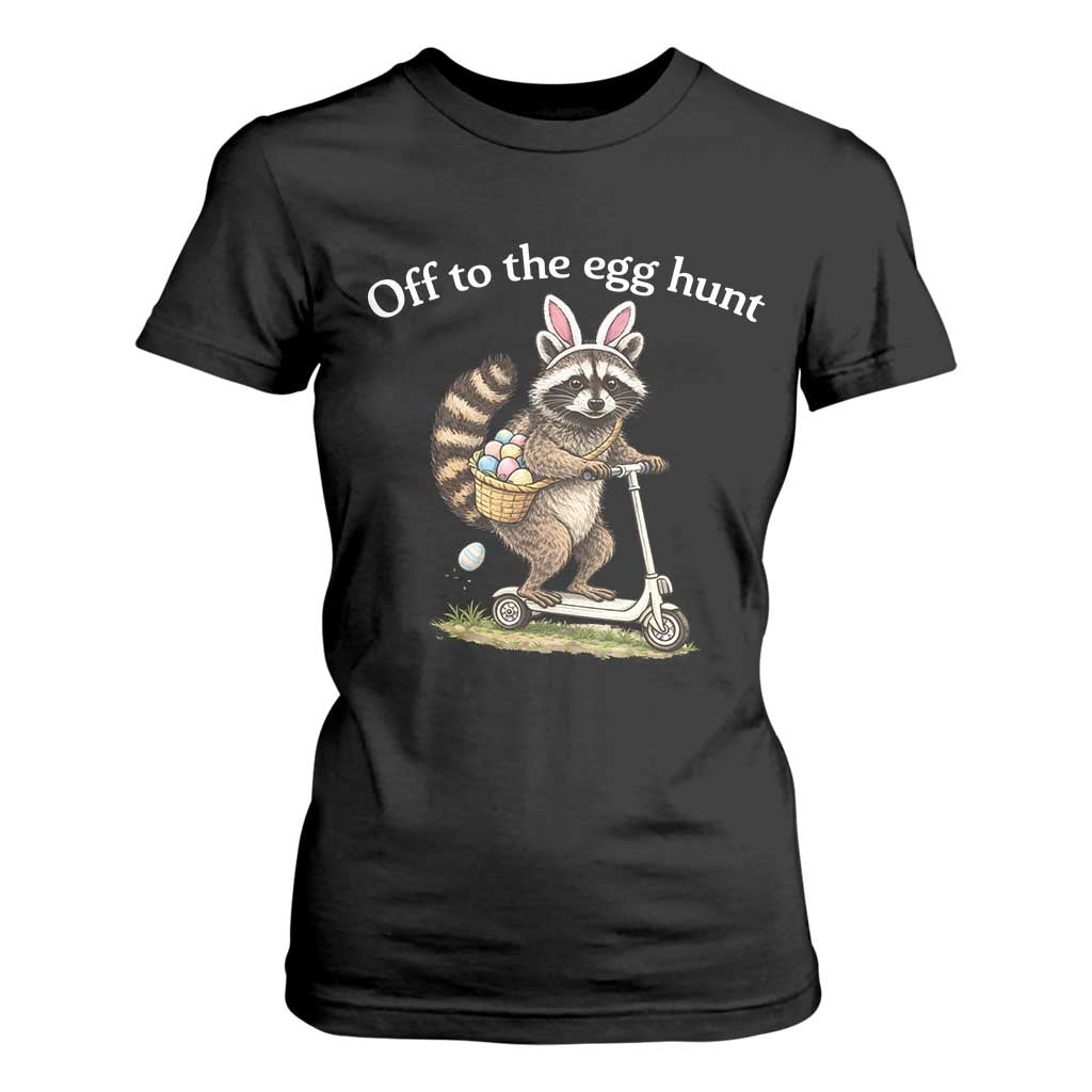 Off To The Egg Hunt T Shirt For Women Funny Easter Raccoon TS14 Black Print Your Wear