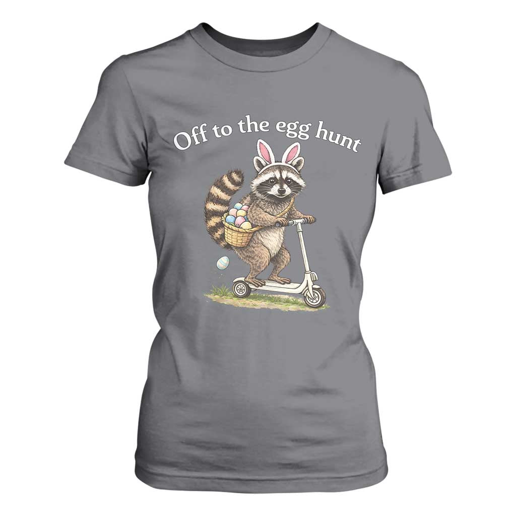 Off To The Egg Hunt T Shirt For Women Funny Easter Raccoon TS14 Charcoal Print Your Wear