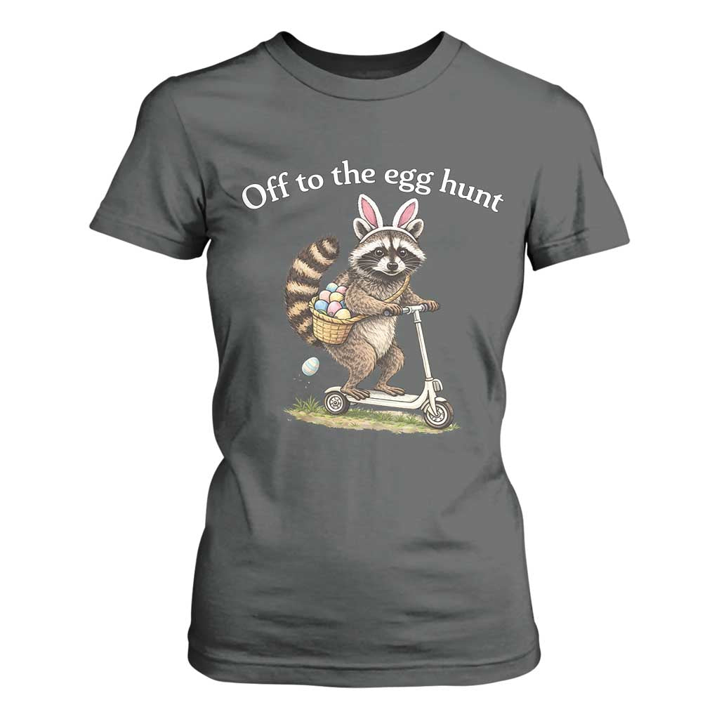 Off To The Egg Hunt T Shirt For Women Funny Easter Raccoon TS14 Dark Heather Print Your Wear