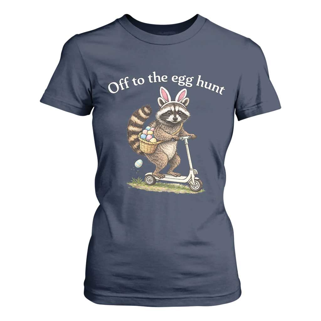 Off To The Egg Hunt T Shirt For Women Funny Easter Raccoon TS14 Navy Print Your Wear