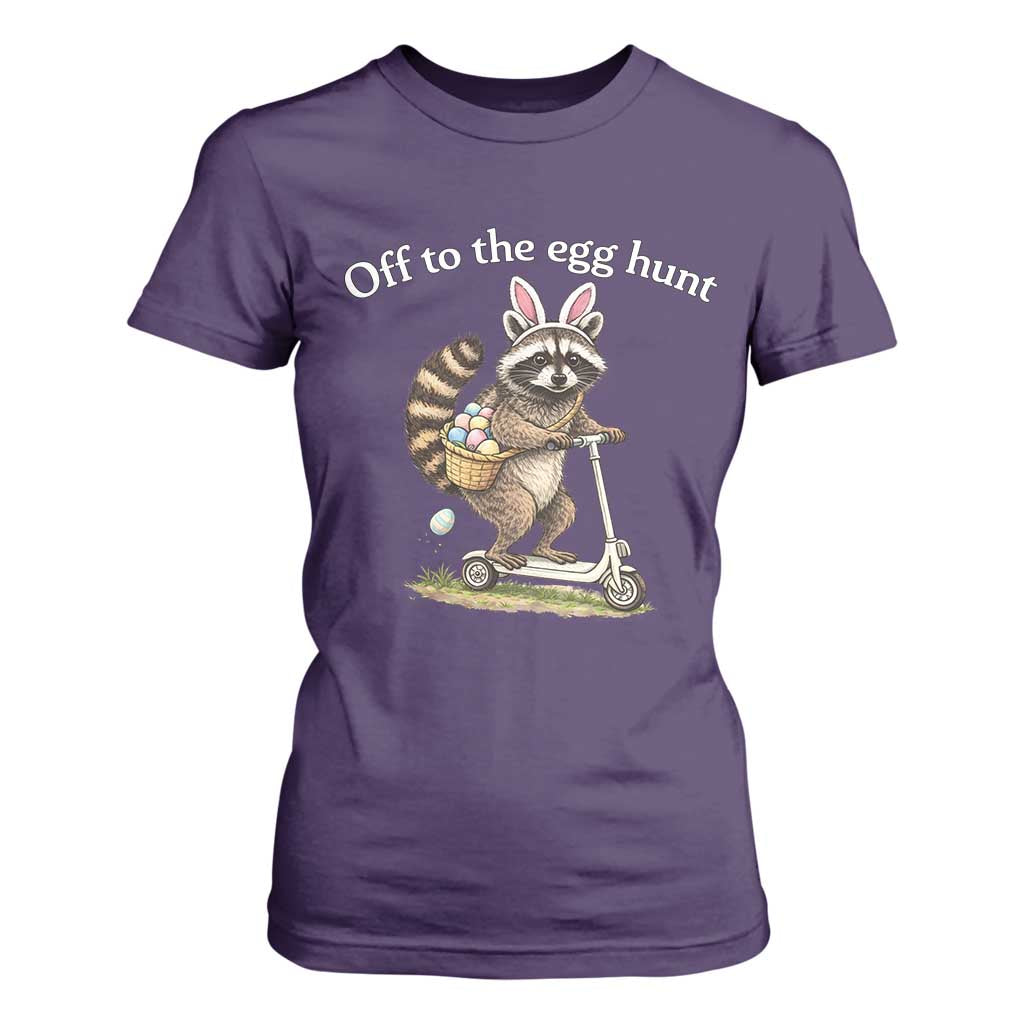 Off To The Egg Hunt T Shirt For Women Funny Easter Raccoon TS14 Purple Print Your Wear