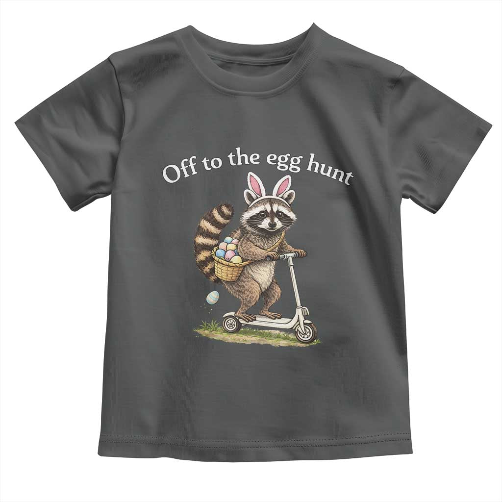 Off To The Egg Hunt Toddler T Shirt Funny Easter Raccoon TS14 Dark Heather Print Your Wear