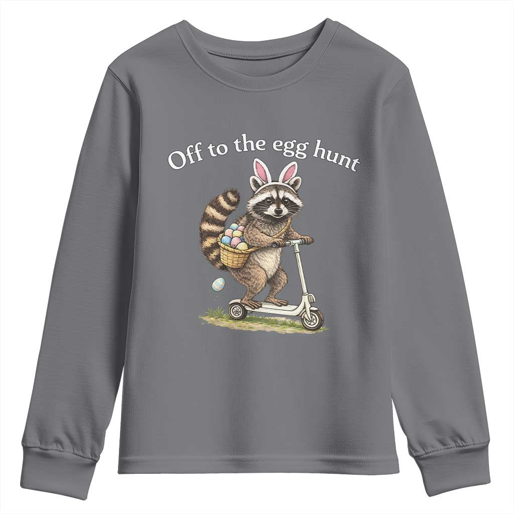 Off To The Egg Hunt Youth Sweatshirt Funny Easter Raccoon TS14 Charcoal Print Your Wear