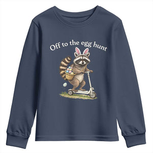 Off To The Egg Hunt Youth Sweatshirt Funny Easter Raccoon TS14 Navy Print Your Wear