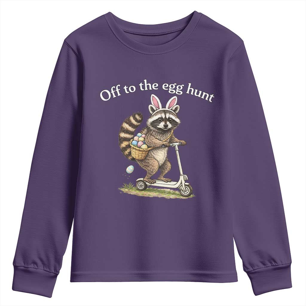 Off To The Egg Hunt Youth Sweatshirt Funny Easter Raccoon TS14 Purple Print Your Wear