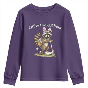 Off To The Egg Hunt Youth Sweatshirt Funny Easter Raccoon TS14 Purple Print Your Wear