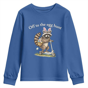 Off To The Egg Hunt Youth Sweatshirt Funny Easter Raccoon TS14 Royal Blue Print Your Wear