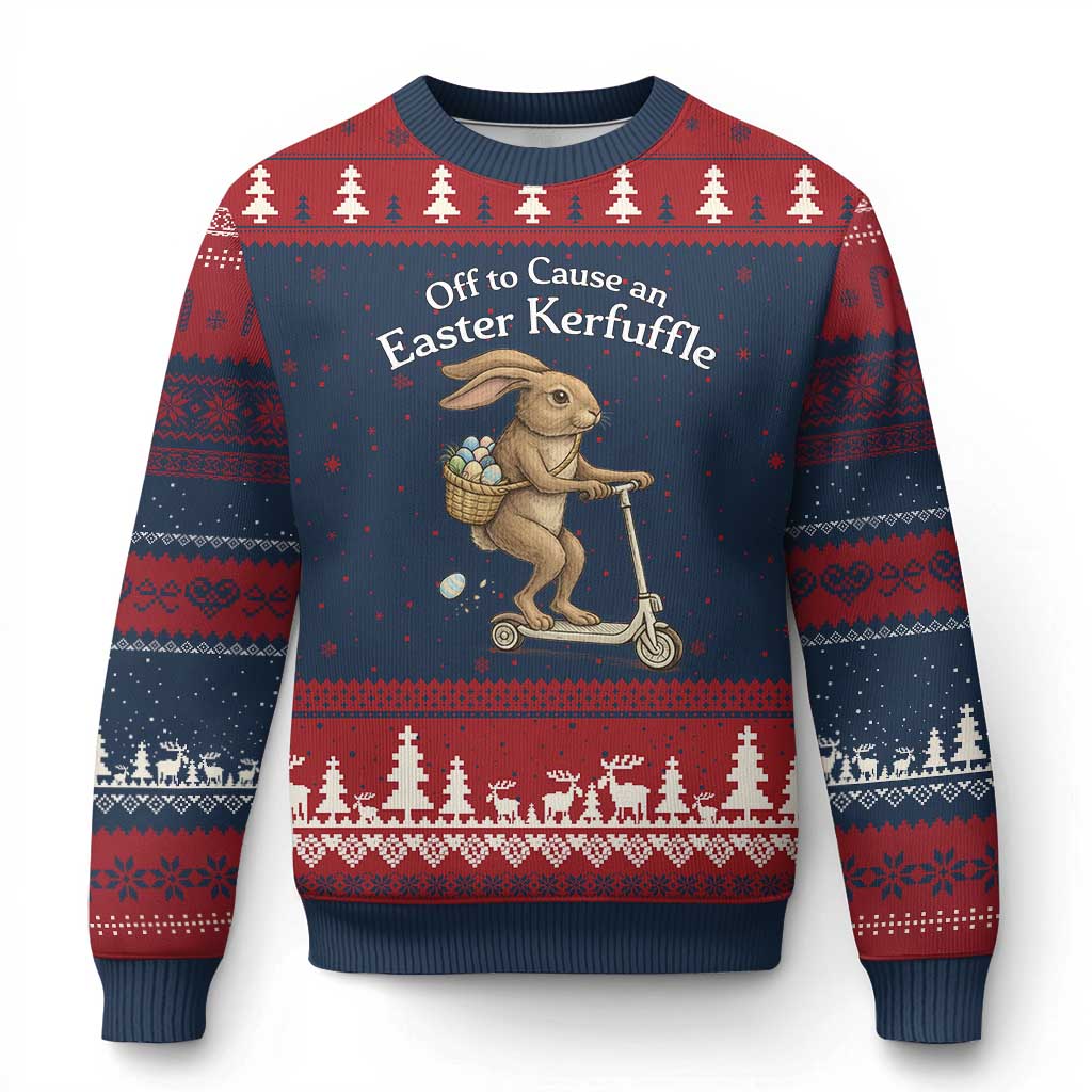 Funny Easter Bunny Ugly Christmas Sweater Off To The Cause an Easter Kerfuffle TS14 Navy Red Print Your Wear
