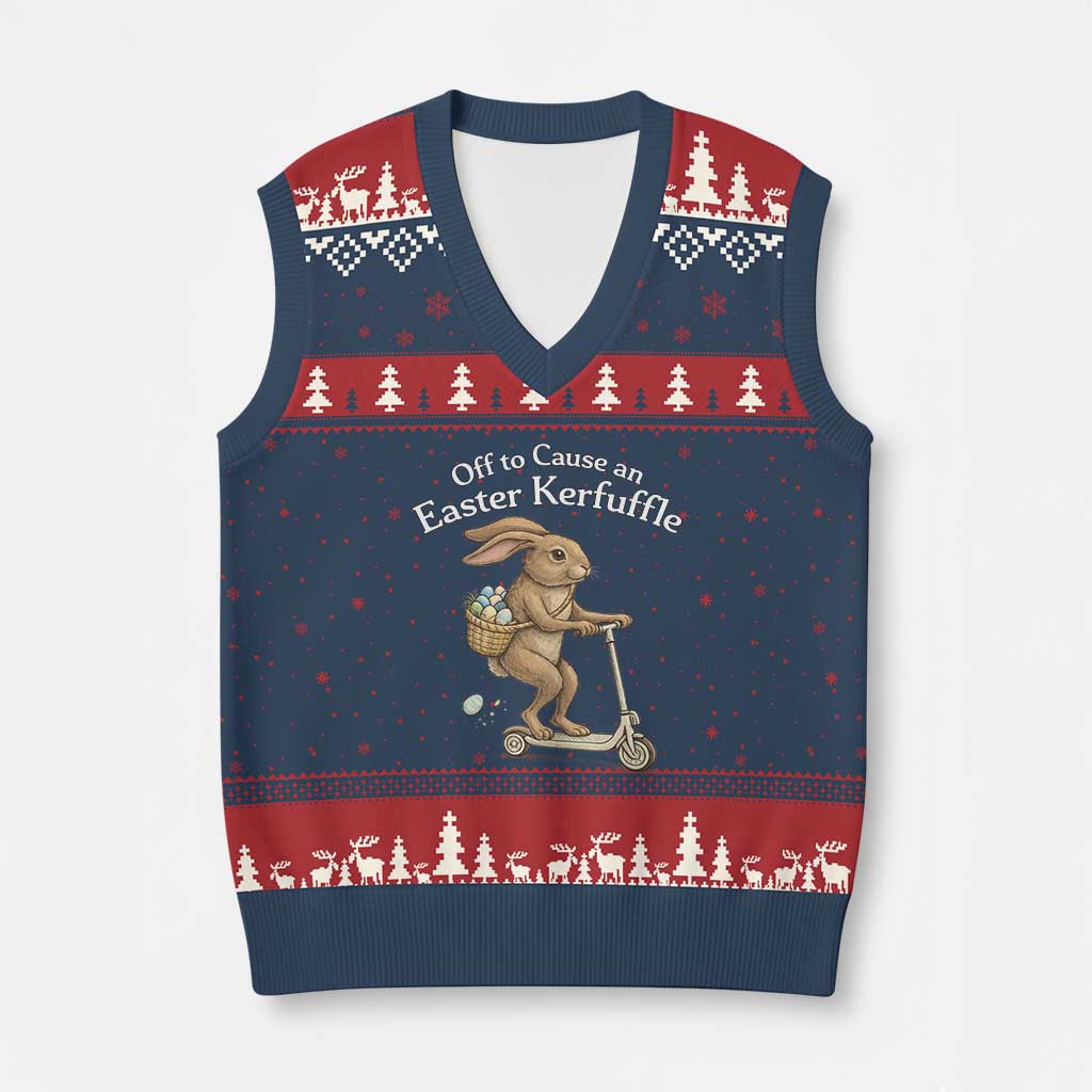 Funny Easter Bunny V-Neck Knit Sweater Vest Off To The Cause an Easter Kerfuffle TS14 Navy Red Print Your Wear