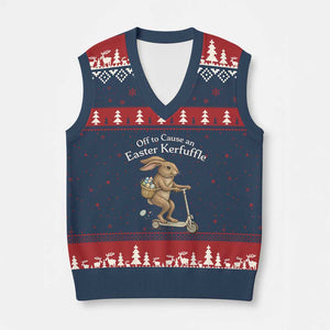 Funny Easter Bunny V-Neck Knit Sweater Vest Off To The Cause an Easter Kerfuffle TS14 Navy Red Print Your Wear