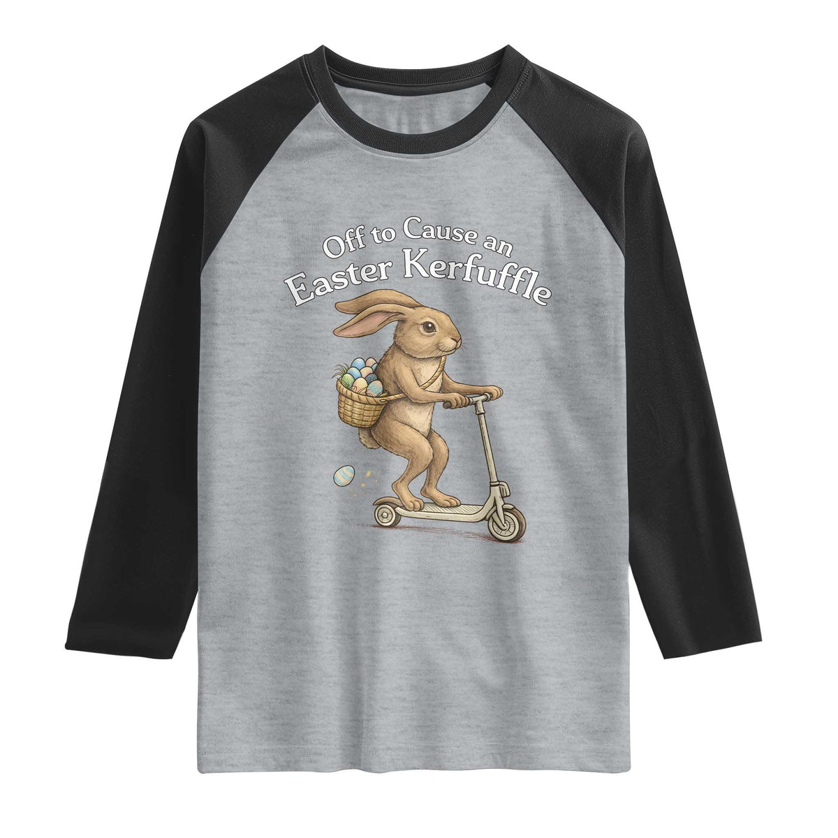 Funny Easter Bunny Raglan Shirt Off To The Cause an Easter Kerfuffle TS14 Heather Gray Black Print Your Wear