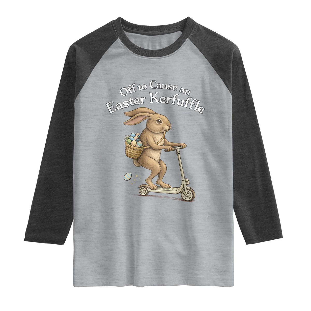 Funny Easter Bunny Raglan Shirt Off To The Cause an Easter Kerfuffle TS14 Heather Gray Heather Charcoal Print Your Wear