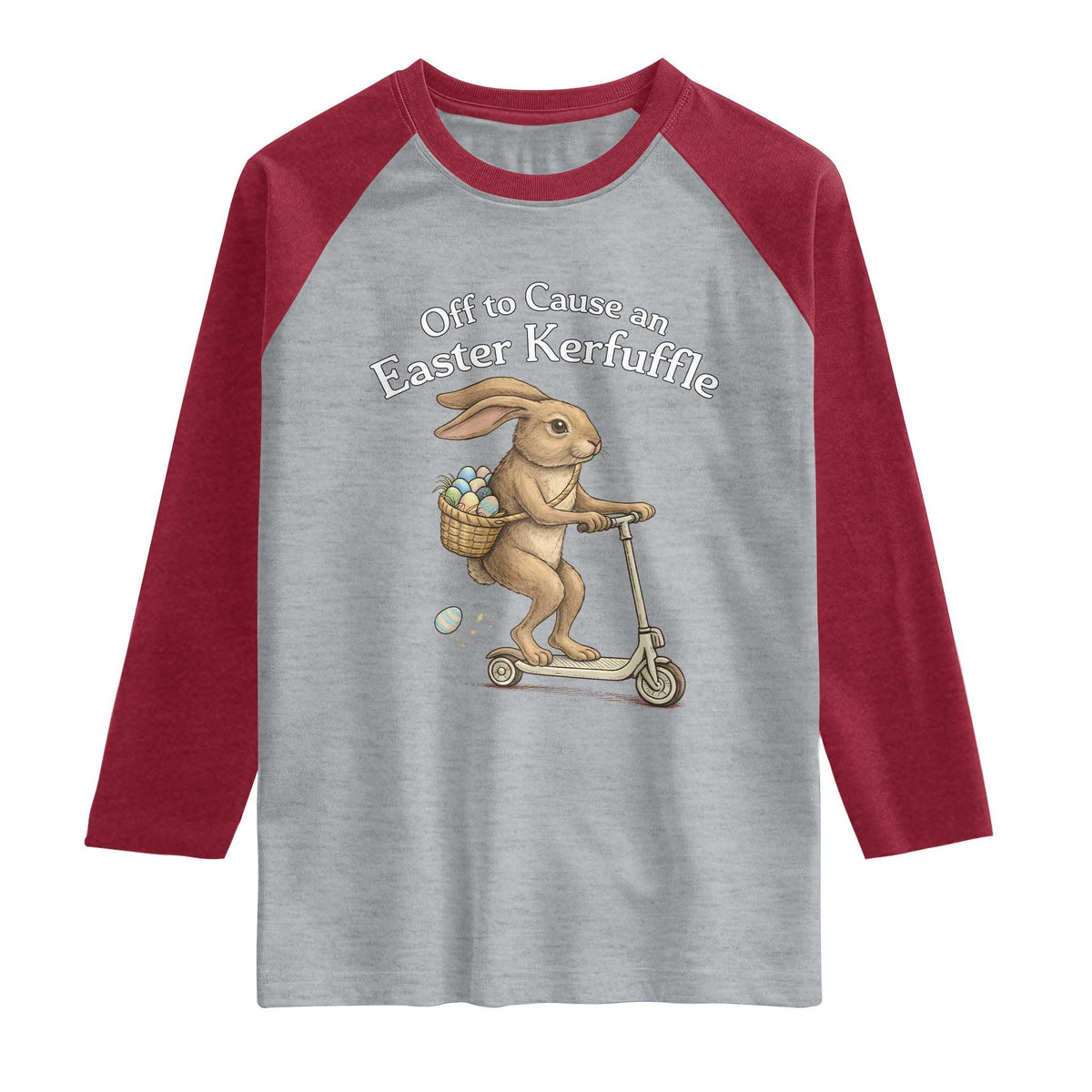 Funny Easter Bunny Raglan Shirt Off To The Cause an Easter Kerfuffle TS14 Heather Gray Heather Red Print Your Wear