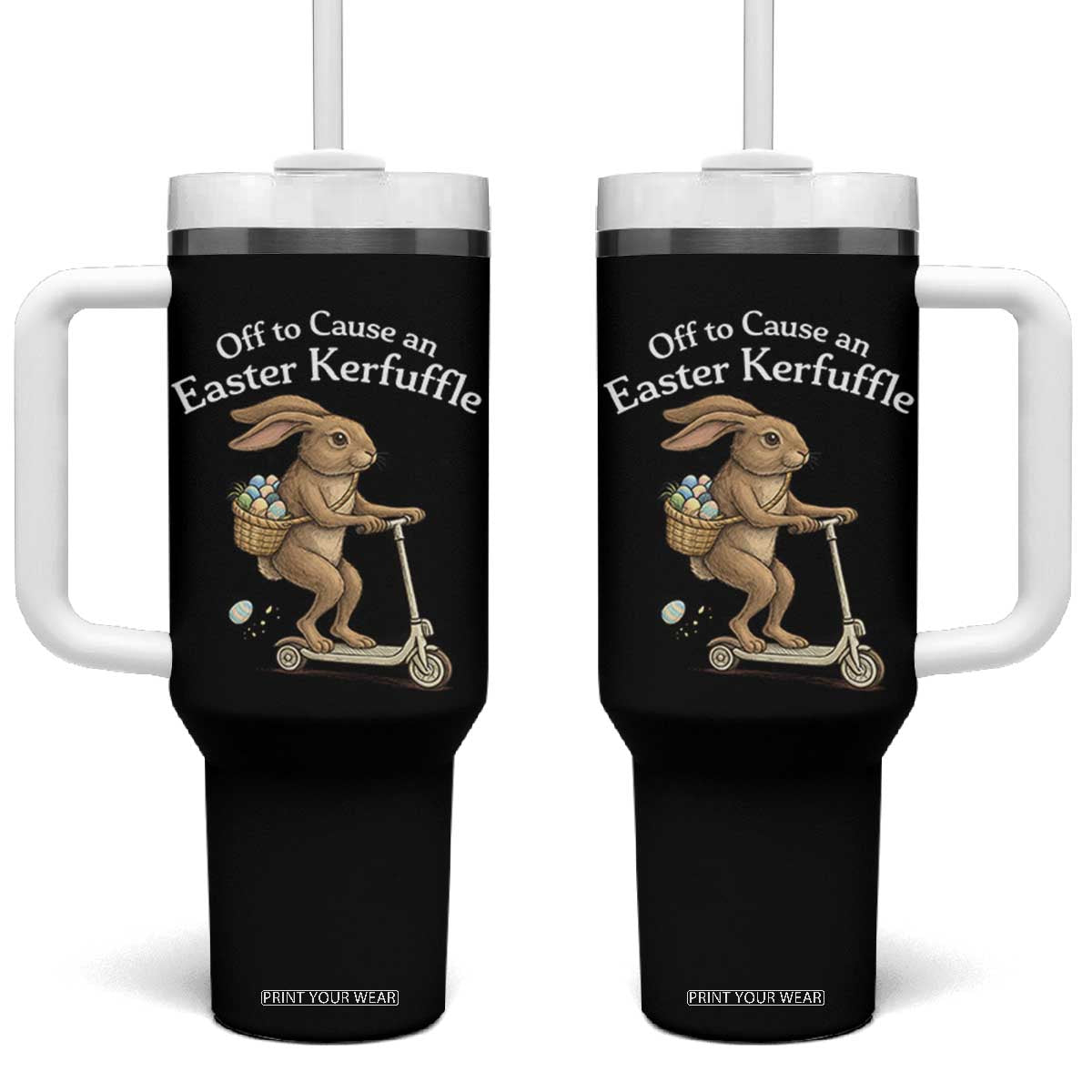 Funny Easter Bunny Tumbler With Handle Off To The Cause an Easter Kerfuffle TS14 One Size: 40 oz Black Print Your Wear